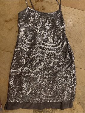 BCBGMaxAzria Silver Sequin Mini Slip Dress